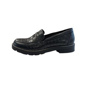 Just Fab Women’s Danica Black Faux Croc Slip On Loafers Shoes‎ Size 8.5